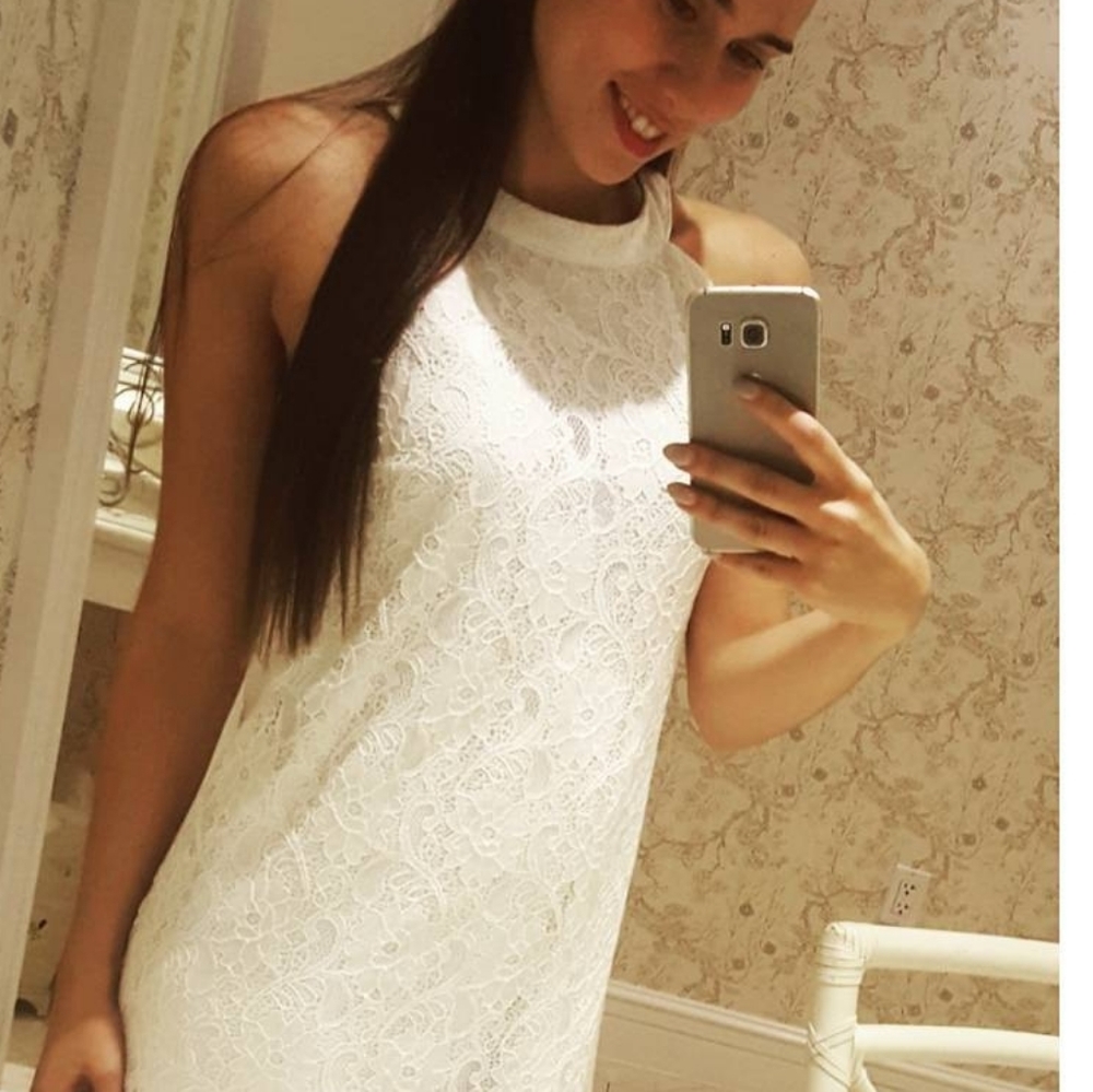 Off white floral lace mini dress